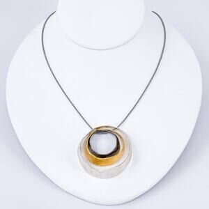 Vintage PZ Israel Sterling Silver 3 Circle Gold Plated Pendant Necklace 31.5"